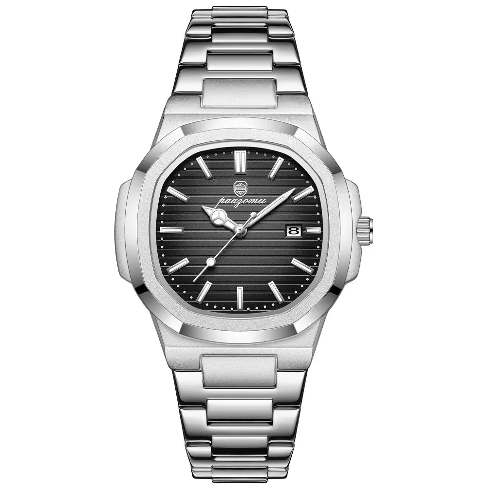 Street-Wave Foundation Stainless Steel Watch With Quartz Movement Water Resistant Luminous Hands Date Display For Men