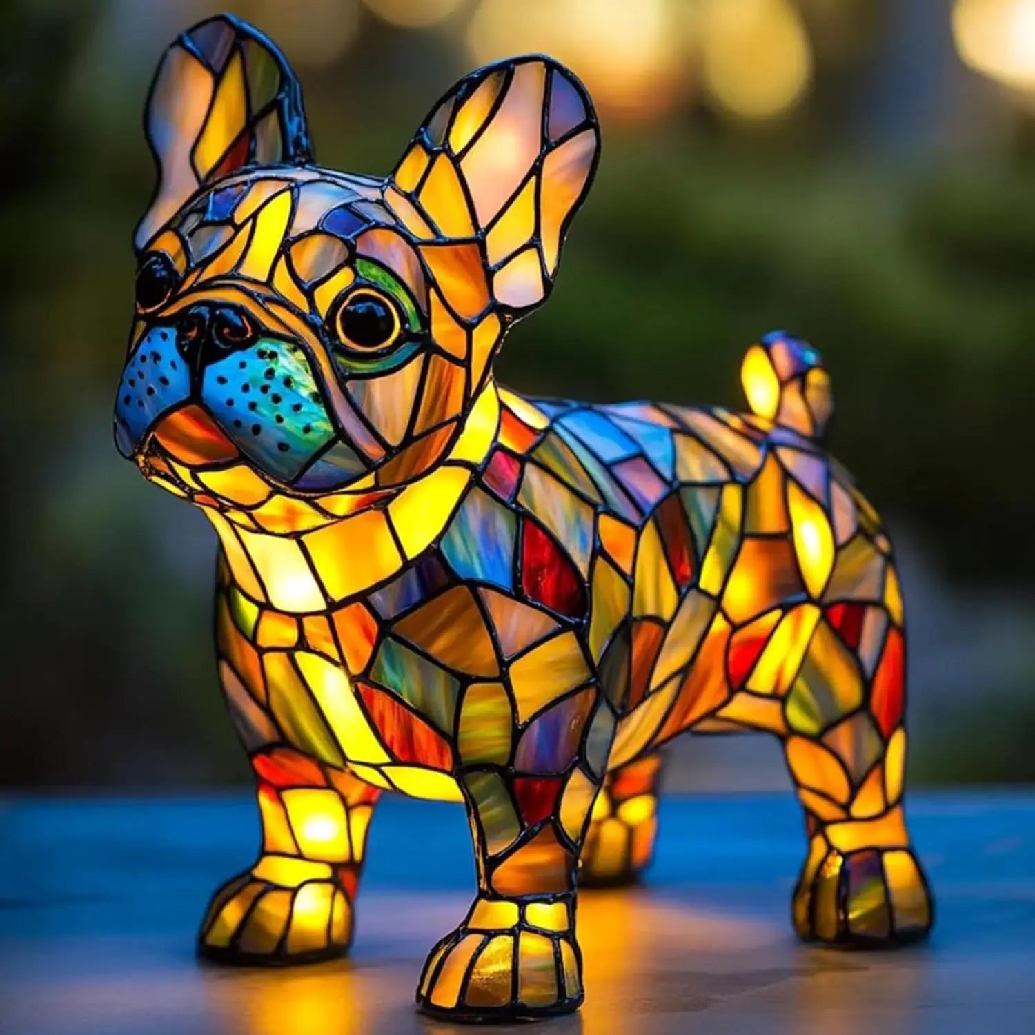 Art Nouveau Stained Glass Cat and Dog Table Lamp