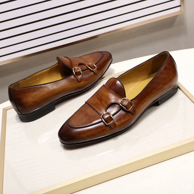 Street Wave FusionFit Leather Loafers For Men Handcrafted Genuine Leather Monk Strap Slip Ons