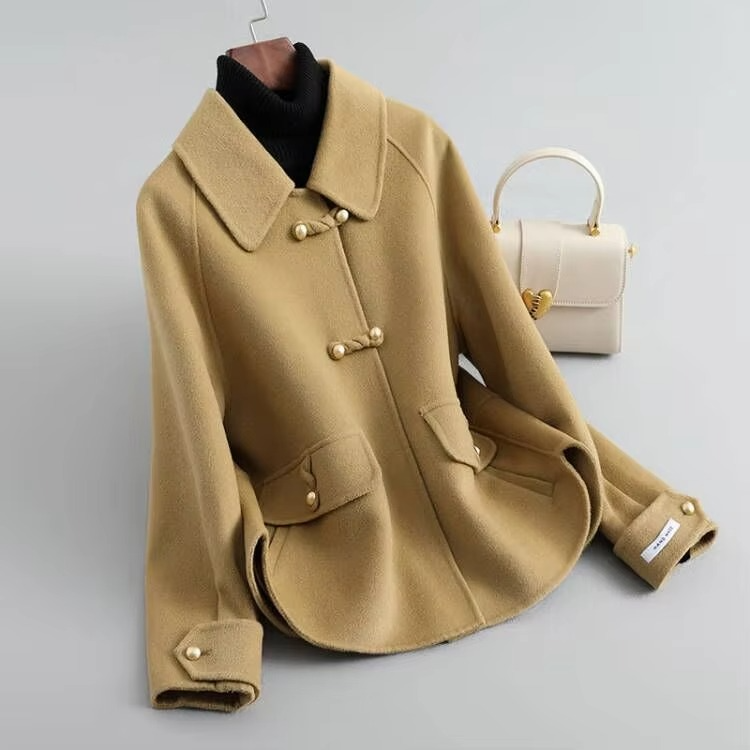 Black Double Sided Short Wool Coat for Women, High End Korean Style Slim Wool Jacket
