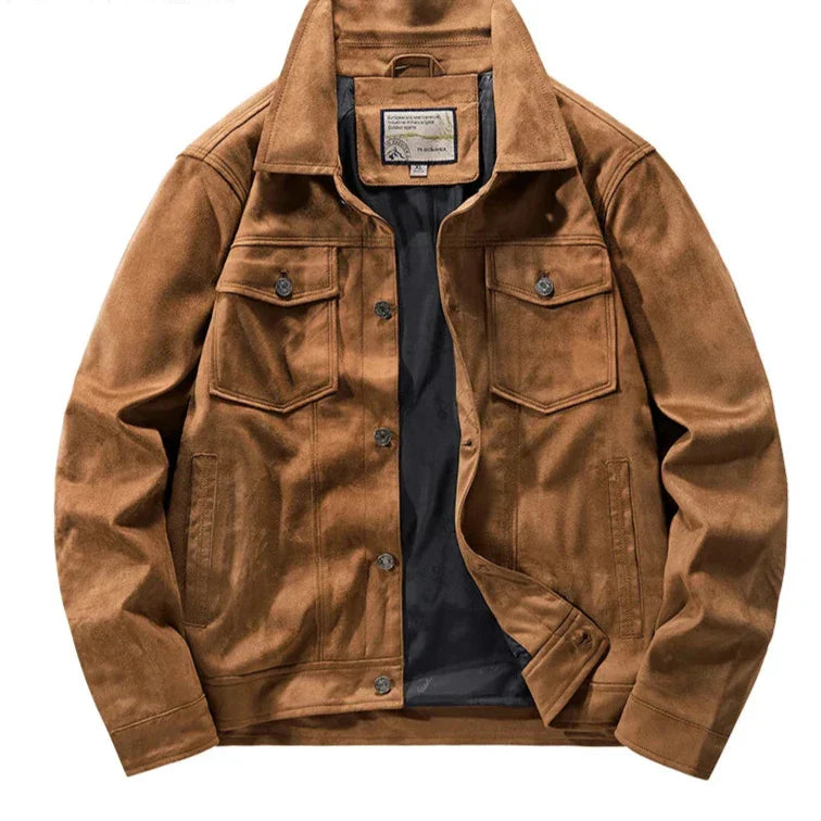 Street-Wave Outlander Suede Jacket for Men Premium Rugged Style with Turn Down Collar and Chest Pockets