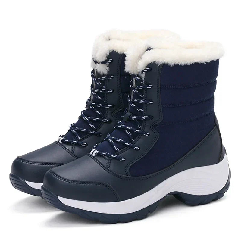 Street-Wave Platform Snow Boots Women Warm Fleece-Lined Ankle Wedge Outdoor Winter Comfort