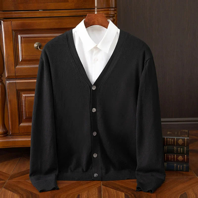 Street-Wave William Heritage Grey Cashmere Wool Blend Cardigan For Men With V Neck And Relaxed Fit