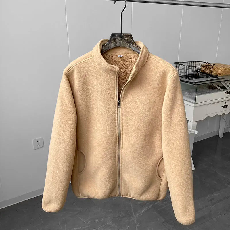 Street Wave Fleece Jacket Water Resistant Stand Collar For Outdoor Enthusiasts Unisex