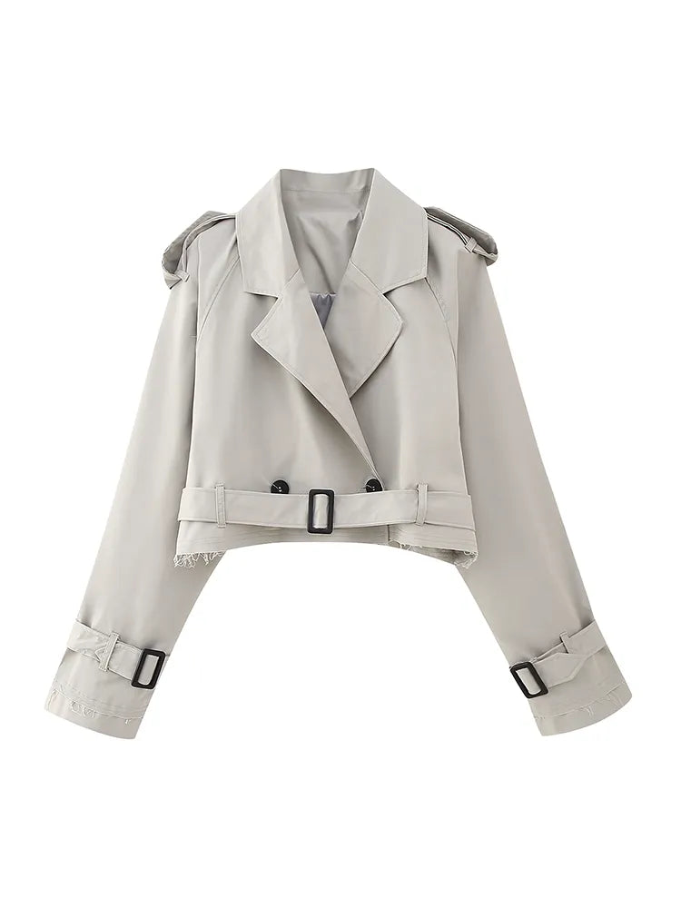 Night Fever Jacket By Street-Wave Cropped Belted Trench Style For Partygoers Chic Polyester Outerwear