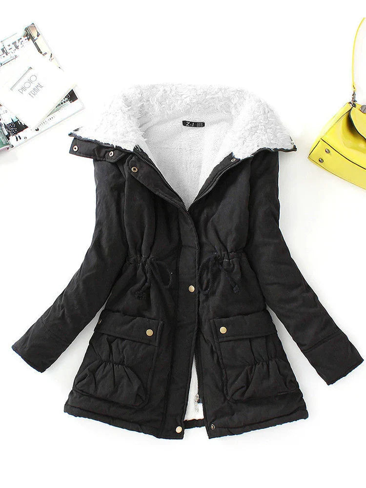 Street-wave Faux Fur Lined Winter Coat With Adjustable Fit And Snap Zip Closure Parka Style For Women