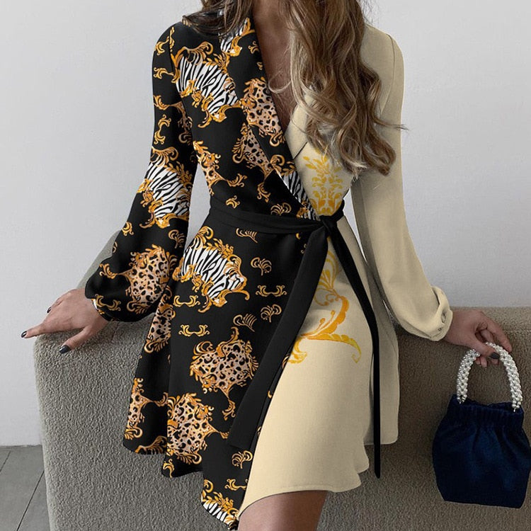 Street-Wave Flattering Wrap Dress With Long Sleeves Belted Waist For Women Elegant Everyday Chic
