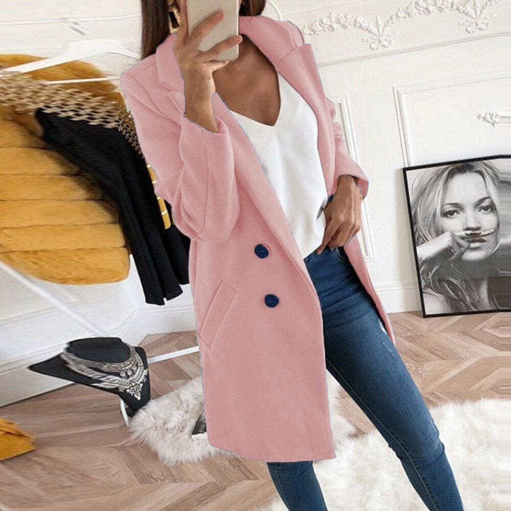 Street Wave Women's Yellow Coat With Button Closure And Pockets Chic Versatile Outerwear