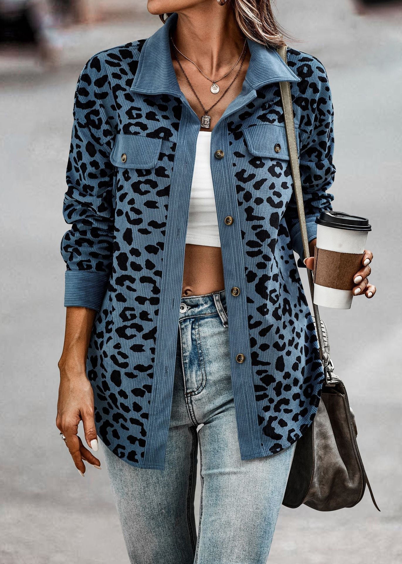 Street-wave Leopard Print Jacket for Women - Modern Versatile Outerwear for Street Style Enthusiasts
