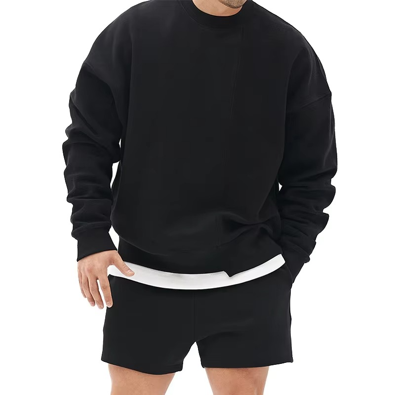 Men's Loose Fit Gym Hoodie Sweatshirt Crew Neck Long Sleeve Casual Pullover for Activewear by Street-Wave