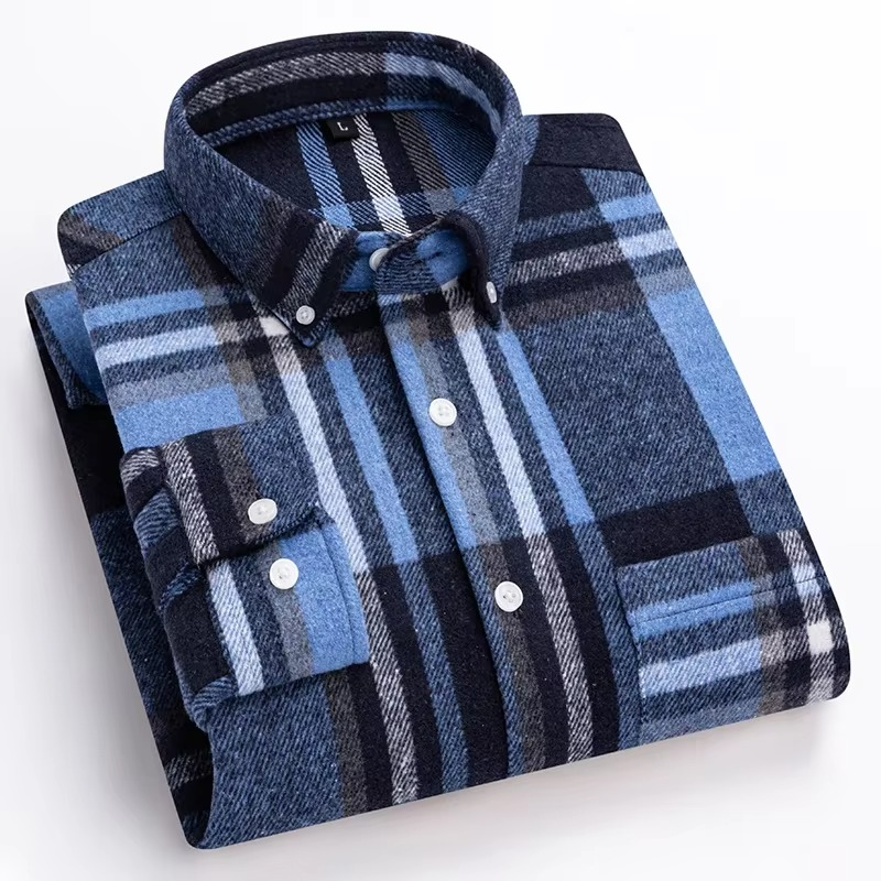 Street-Wave Men's Plus Size Plaid Long Sleeve Shirt 7XL 100 Percent Cotton with Single Chest Pocket