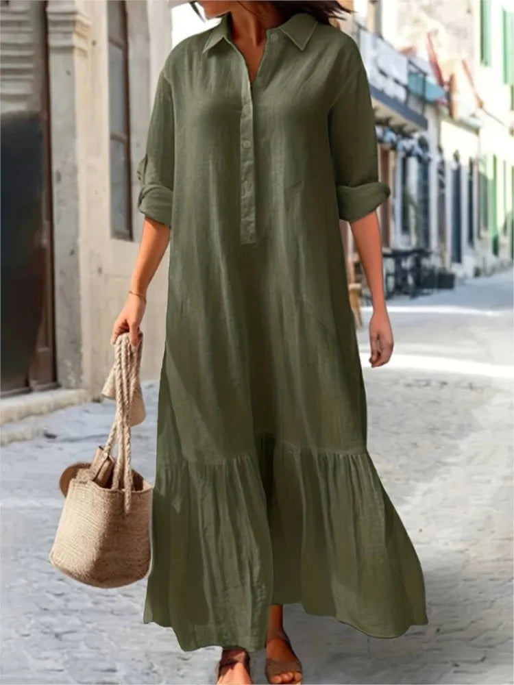 Street Wave Laura Tiered Shirt Maxi Dress For Women Breathable Cotton Versatile