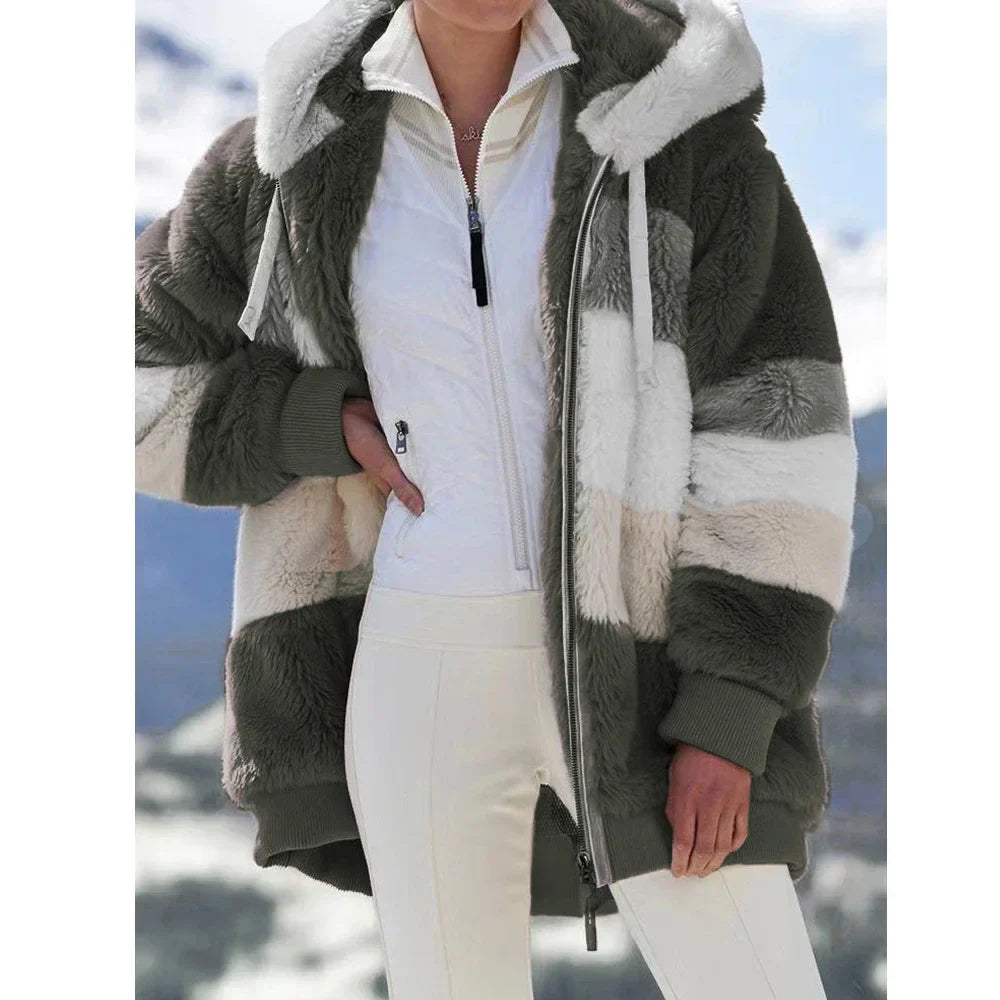 Streetwave Hooded Fleece Jacket Women Cozy Warmth Zip Front With Multiple Pockets Everyday Streetwear