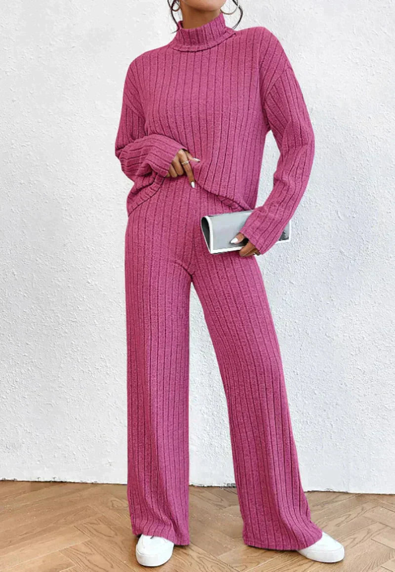 Street-wave Knitwear Set For Women Elegant Cozy Knit Leggings And Turtleneck For Everyday Style