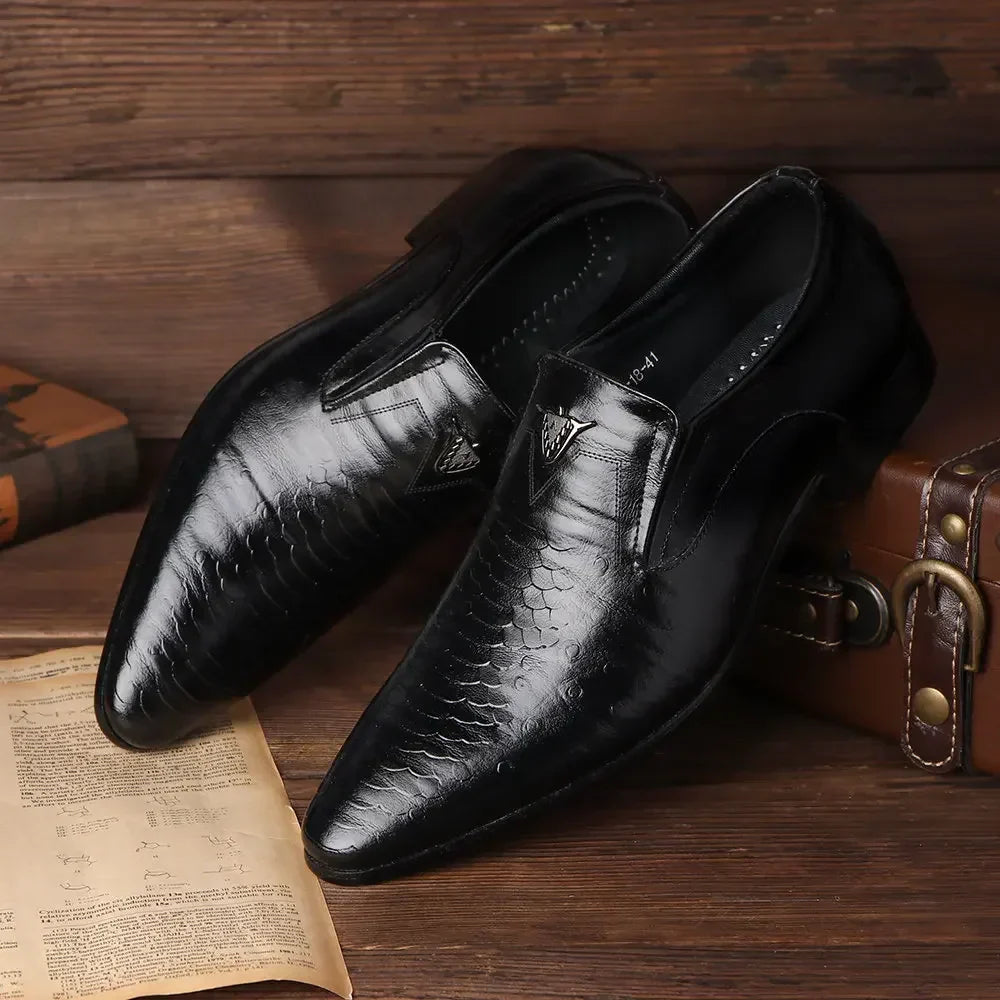 EliteStride Mens Leather Loafers Retro Slip On Premium Pointed Toe For Office And Business