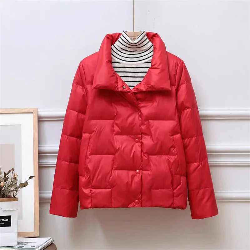 Street-wave Ultralight Down Jacket With Stand Collar For Stylish City Wearers And All Day Warmth
