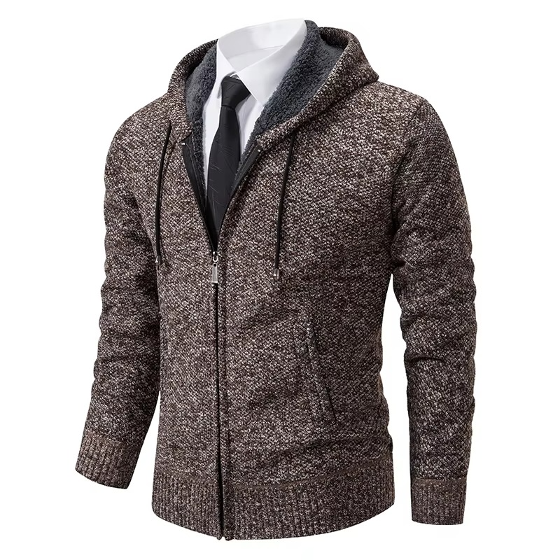Men's Fleece Lined Stand Collar Zip Cardigan Warm Casual Jacket For Fall And Winter