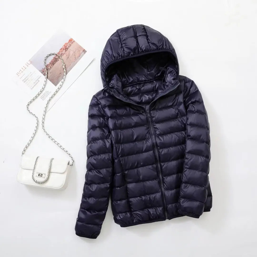 Street Wave Hooded Down Jacket For Women Lightweight Warm Winter Coat 80 Percent Duck Down