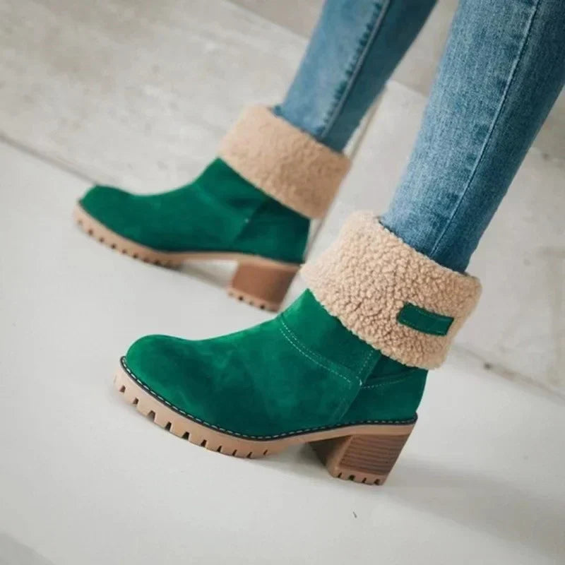Street-Wave Shearling Boots Square Toe Block Heel Women