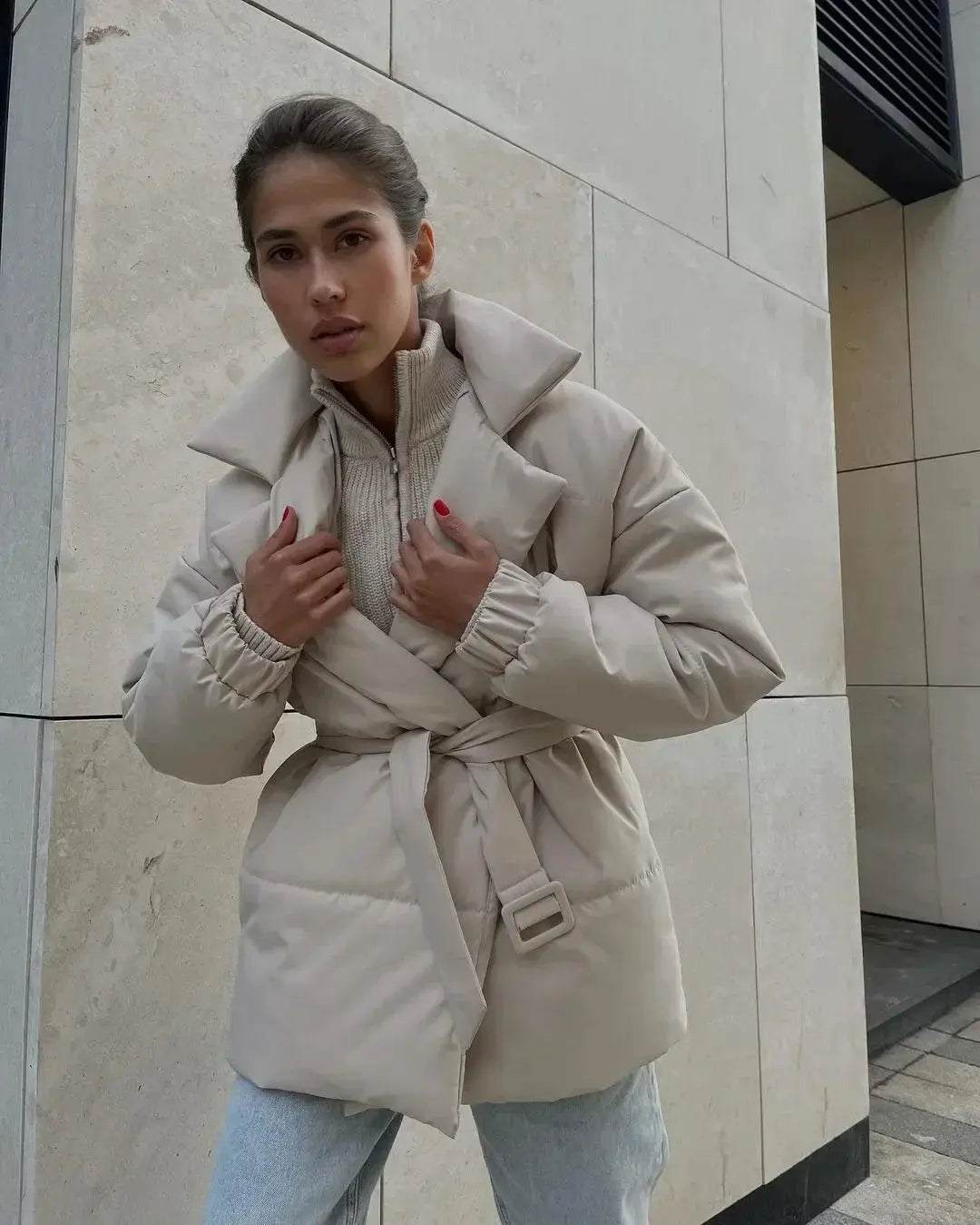 Streetwave Sanna Belted Puffer Jacket For Women Warm Cozy Winter Outerwear With Belt
