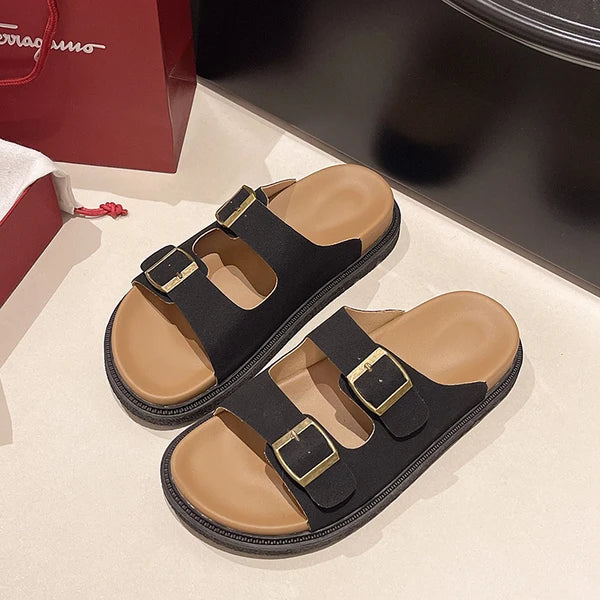 Women's Cushioned Slip-On Sandals with Buckle Detail and Easy Wear