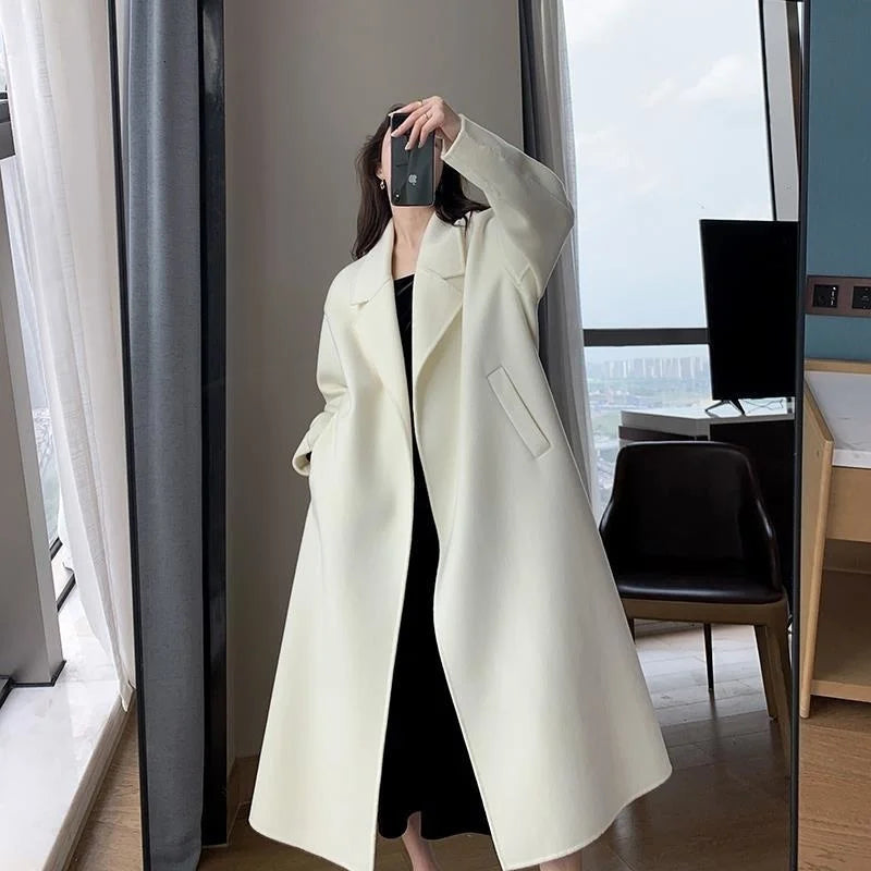 Street-wave Elegant Long Wool Coat For Women Warm Minimalist Style Timeless Chic