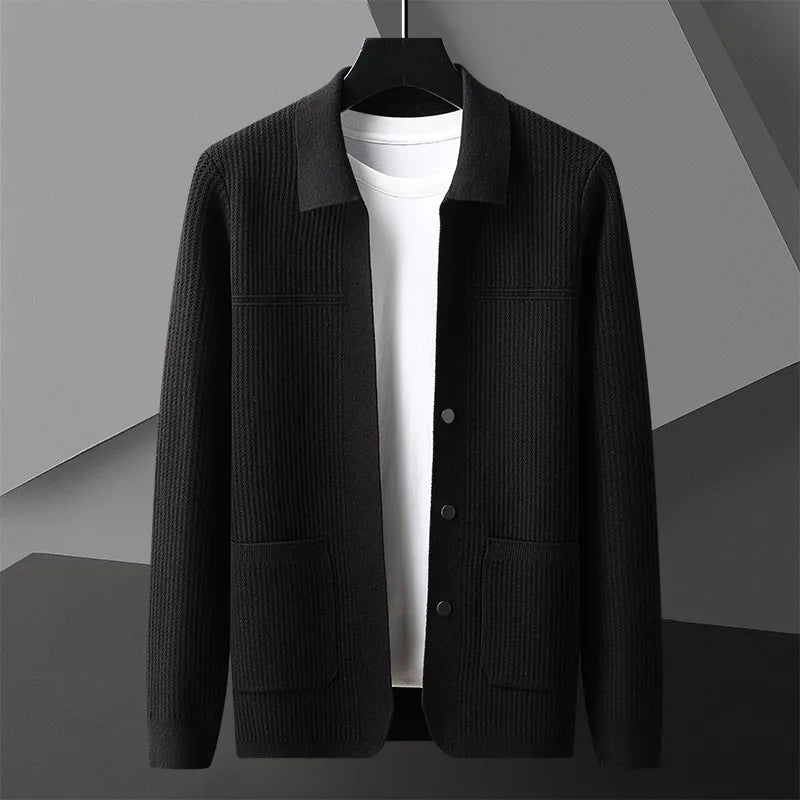 Marqen Classic Cardigan For Men Lightweight Knit With Sharp Lapel Deep Front Pockets Vintage Inspired Outerwear