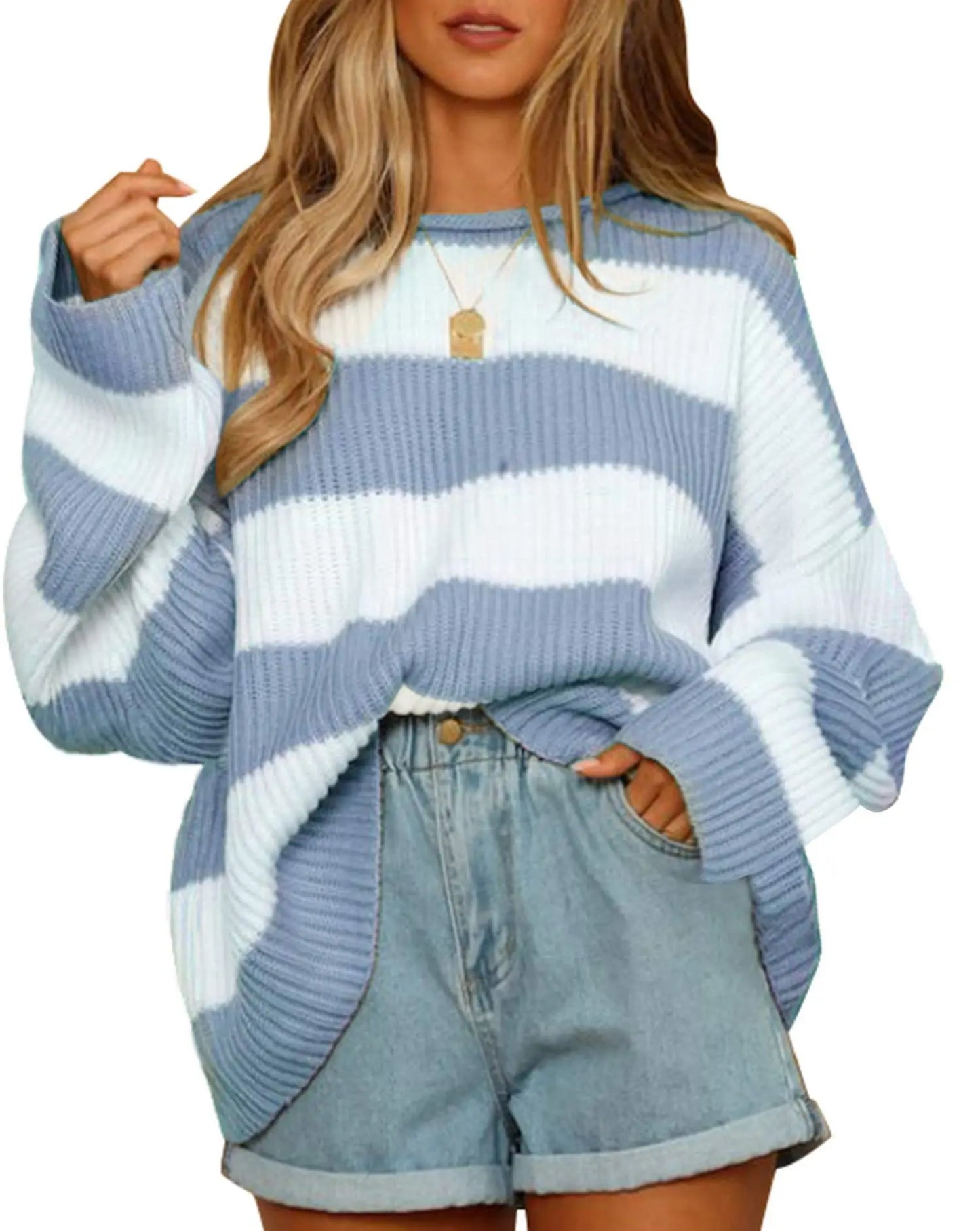 Street-wave Oversized Striped Knit Sweater for Women Cozy Soft Comfort Everyday Wear