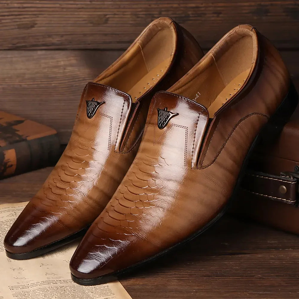 EliteStride Mens Leather Loafers Retro Slip On Premium Pointed Toe For Office And Business