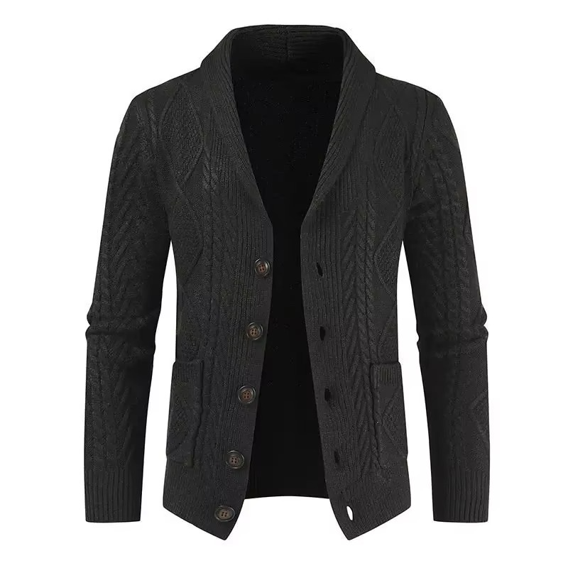 Men's Slim Fit Solid Knit Cardigan Coat For Autumn And Winter With Shawl Collar And Button Front