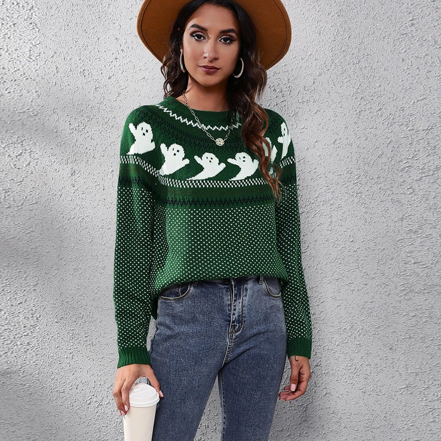 Rosita Halloween Ghost Sweater for Women by Street-Wave Ultra Warm Cozy Knit Pullover