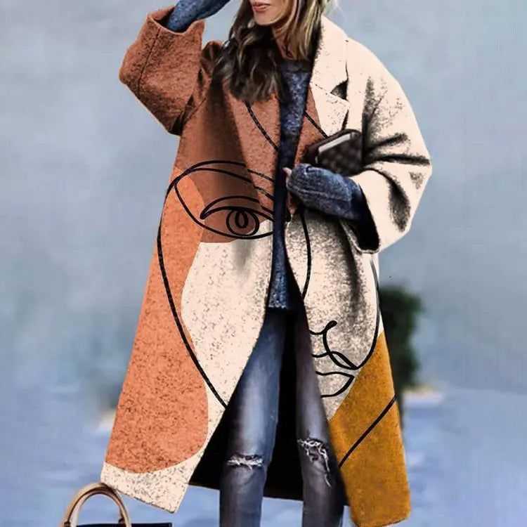 Street-wave Oversized Coat for Women, Color Block Design, Versatile Chic Comfort