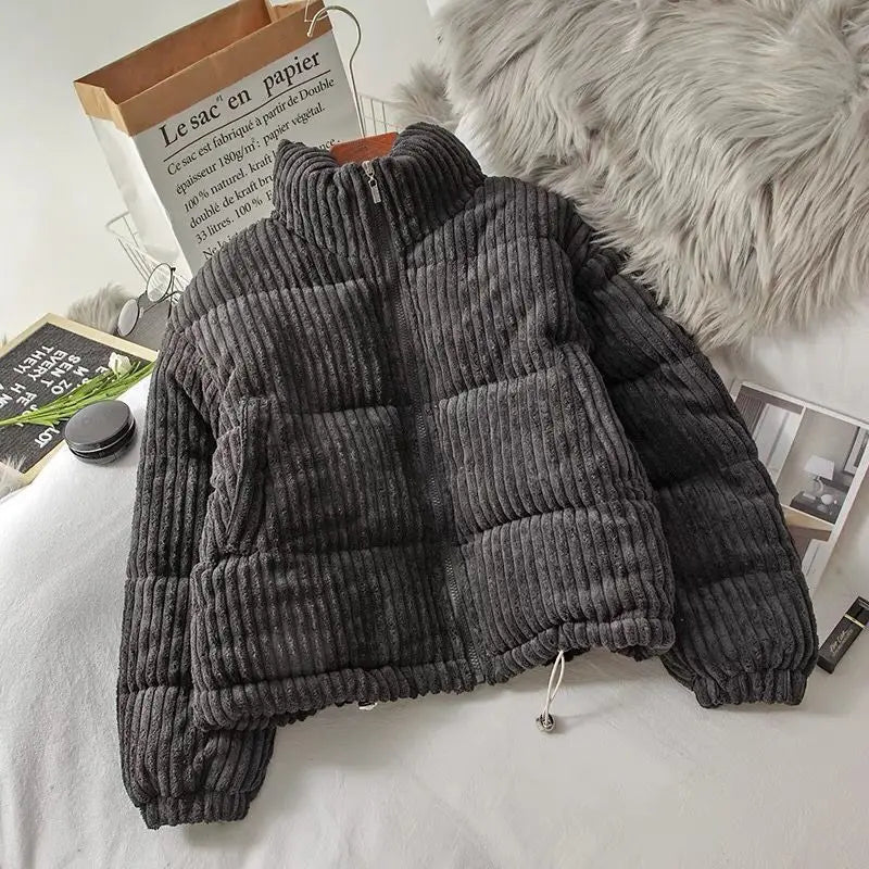 Streetwave Corduroy Winter Stand Collar Jacket For Women Warm Cozy Everyday Style