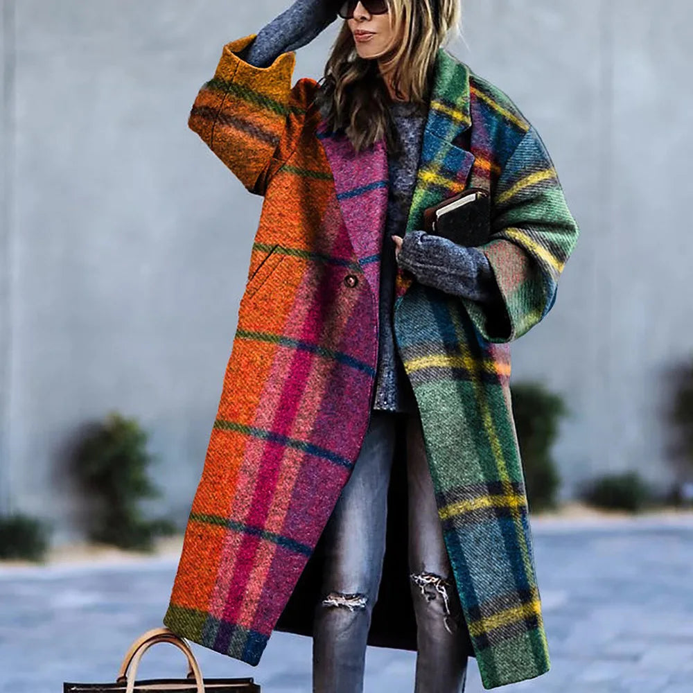 Street-wave Oversized Coat for Women, Color Block Design, Versatile Chic Comfort