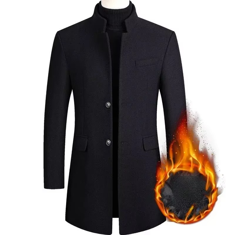 Mens Medium Long Wool Blend Trench Coat For Autumn And Winter Burgundy Classic Warmth And Sophisticated Style
