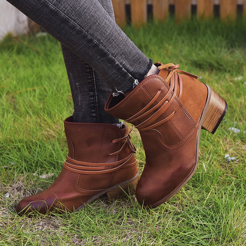 Street-Wave Vintage Lace-Up Ankle Boots With Round Toe All-Day Comfort In Faux Leather For Women