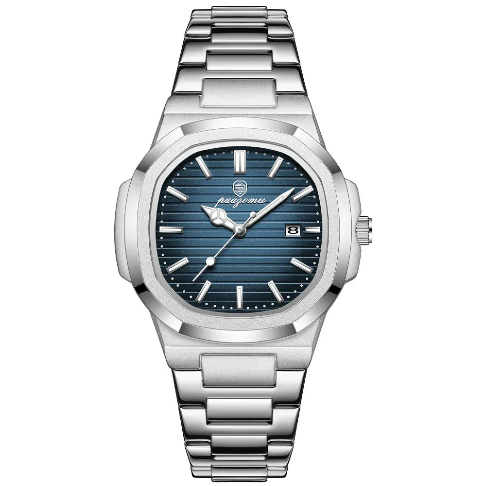Street-Wave Foundation Stainless Steel Watch With Quartz Movement Water Resistant Luminous Hands Date Display For Men