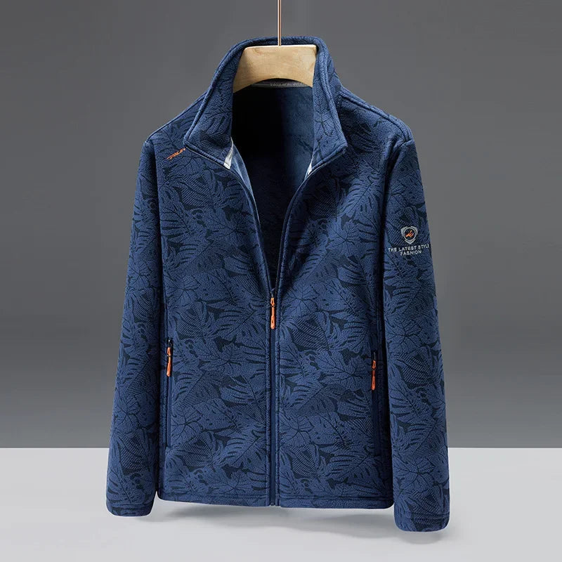 Nordisk-Flair Men's Fleece Jacket With High Collar Standard Fit Zip Pockets Textured Pattern
