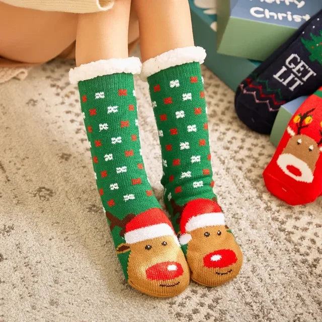 Street-wave Christmas Socks For Kids Warm Cozy Festive Santa Design With Plush Cuff