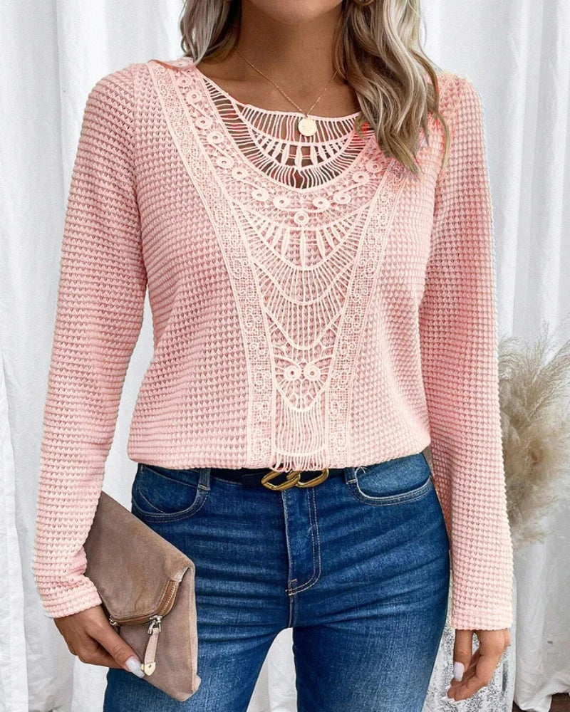 Street-Wave Lace Knit Blouse With Intricate Crochet Boho Elegant Top For Women Worldwide