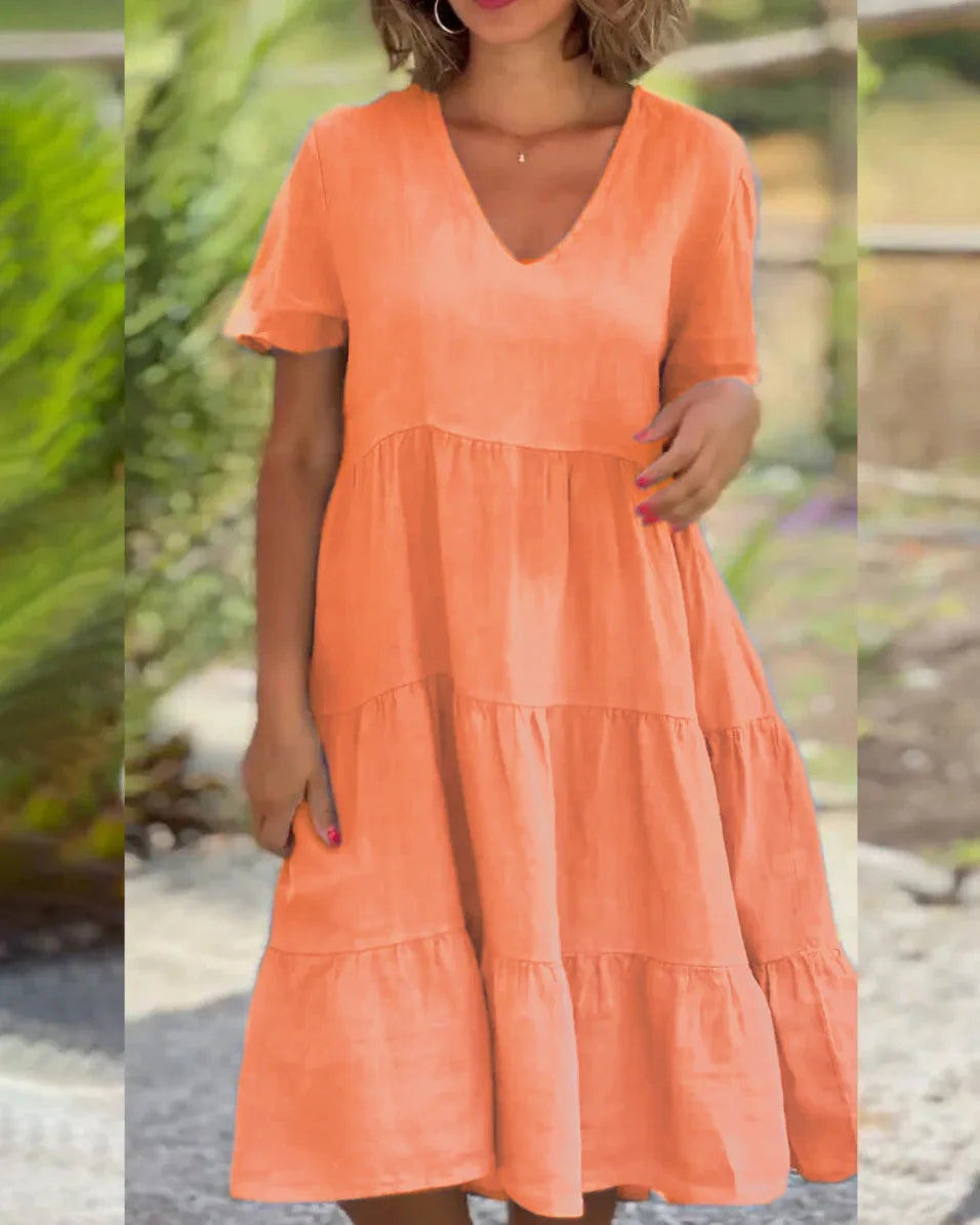 Street-Wave Julie Tiered V-Neck Dress Women All-Day Breezy