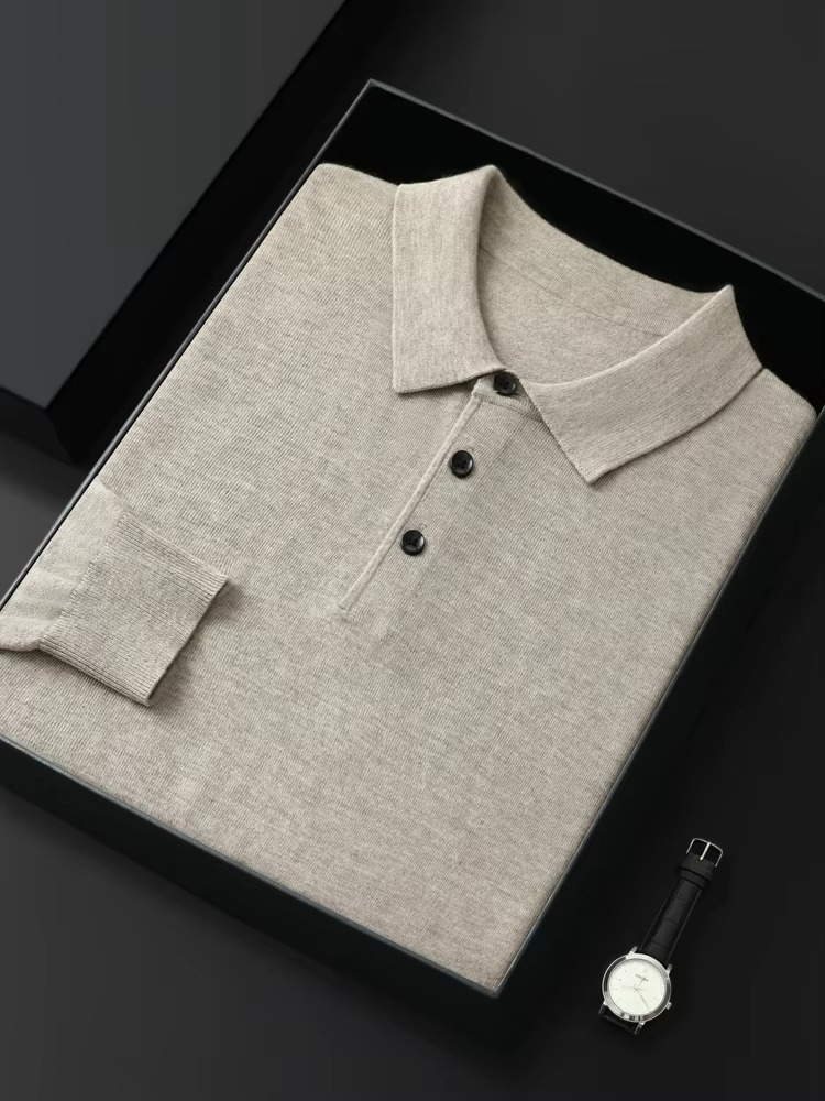 Men's Merino Wool Polo Collar Sweater Pullover For Cold Weather Warmth And Refined Everyday Comfort