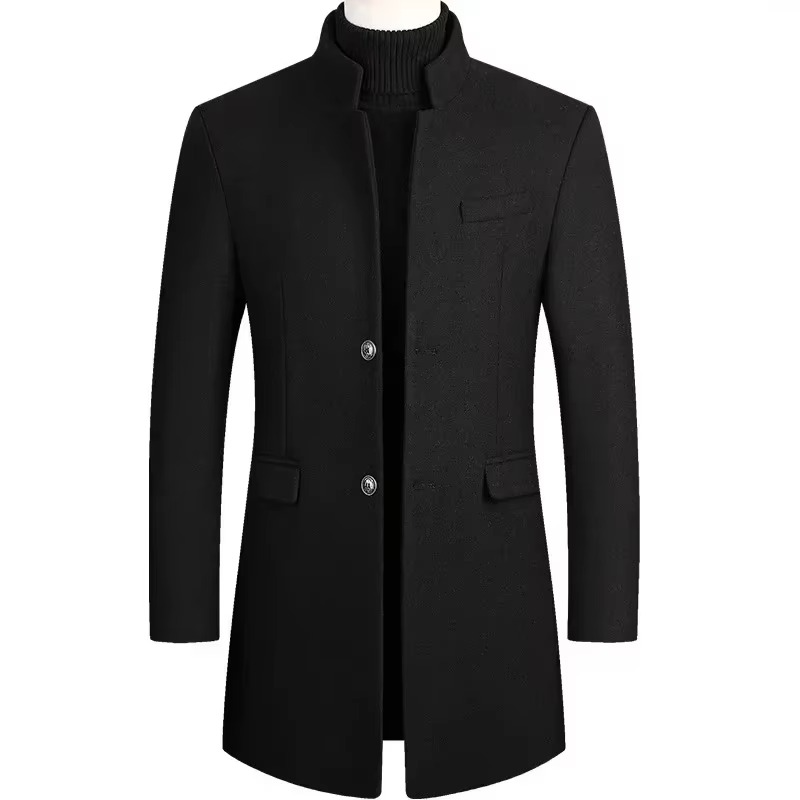 Mens Medium Long Wool Blend Trench Coat For Autumn And Winter Burgundy Classic Warmth And Sophisticated Style