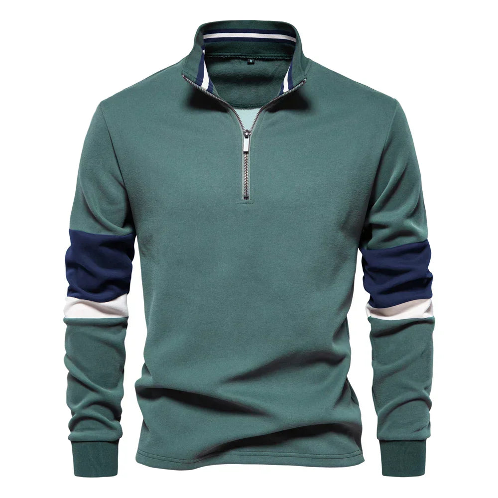 Street-Wave Zip Up Cotton Blend Pullover Sweatshirt For Men Everyday Comfort And Style