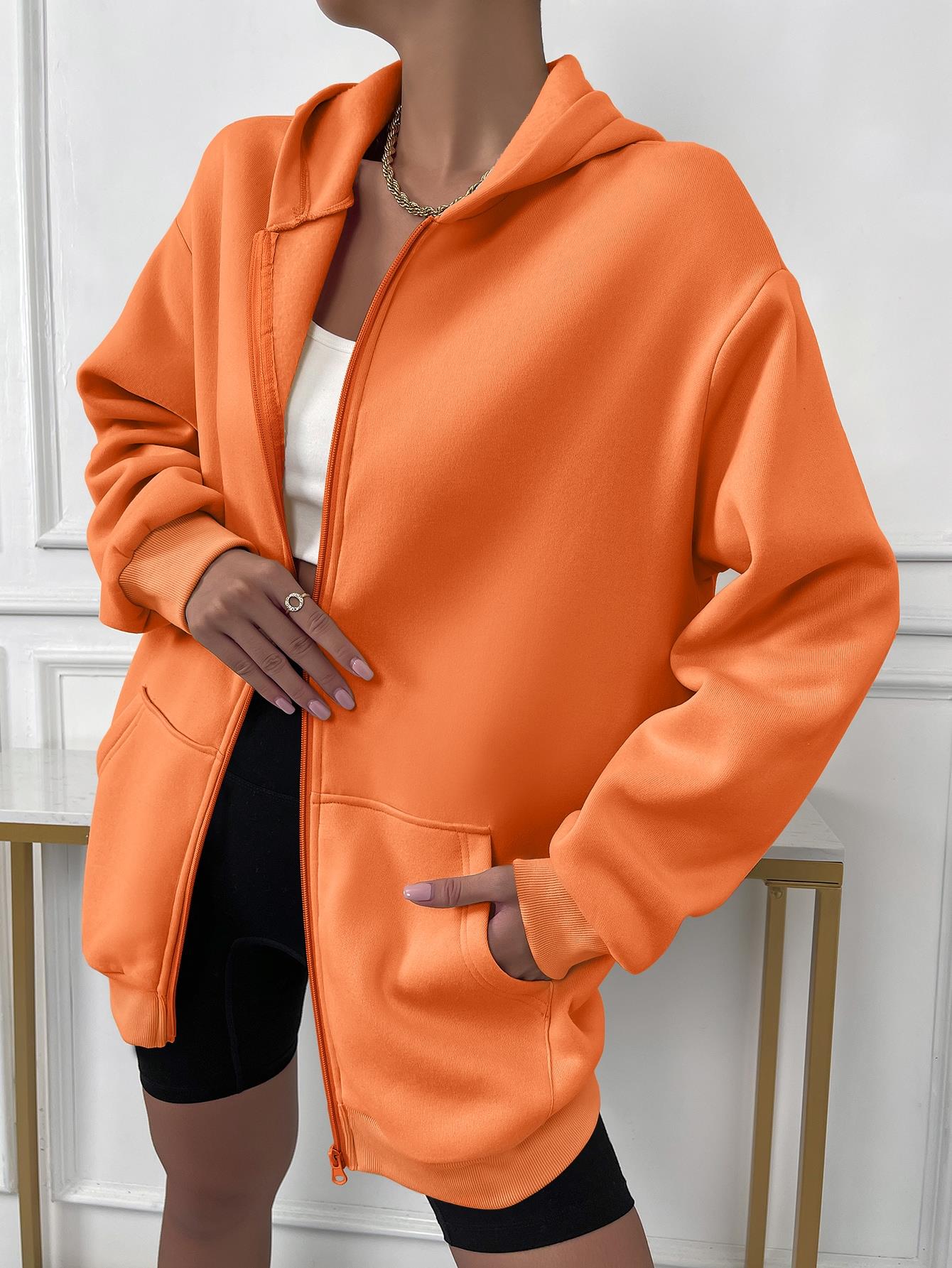 Street-Wave Hooded Zip Hoodie For Women - Cozy, Durable Everyday Outerwear With Pockets