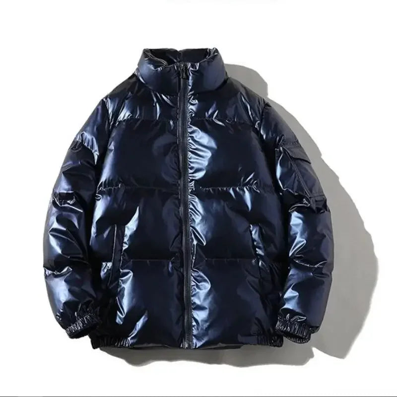 Street-wave Women Puffer Jacket Hooded Cozy Warmth With Modern Metallic Silver Finish