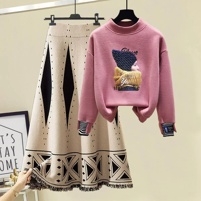 Street-wave Winter Knit Set For Women Cozy Durable Fabric Elegant Embroidery And Chic Comfort