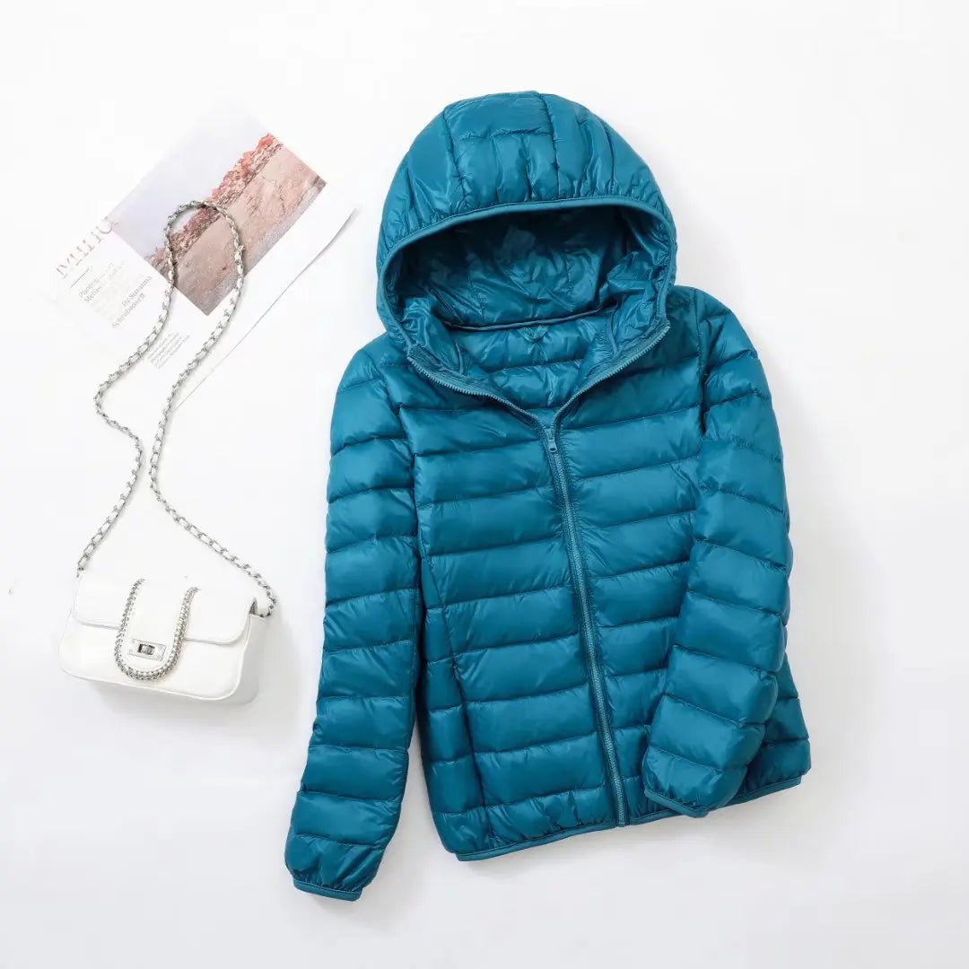 Street Wave Hooded Down Jacket For Women Lightweight Warm Winter Coat 80 Percent Duck Down