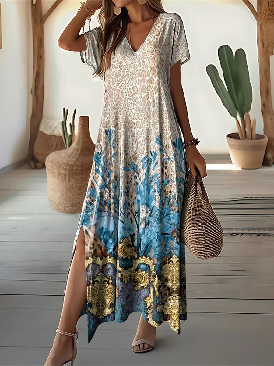 Serena Dress Floral Maxi For Plus Size Women By Street-Wave Vintage V-Neck Comfort