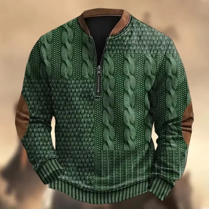 2025 Mens Lightweight 3D Print Zipper Hoodie Cable Knit Pattern Long Sleeve Casual Jacket